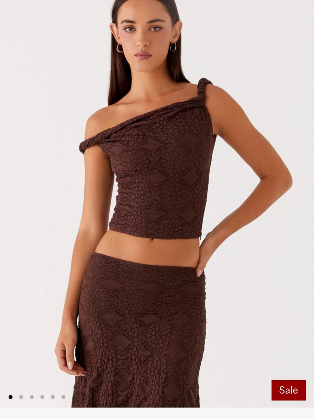 Peppermayo Chocolate Brown Eyelet Knit Top